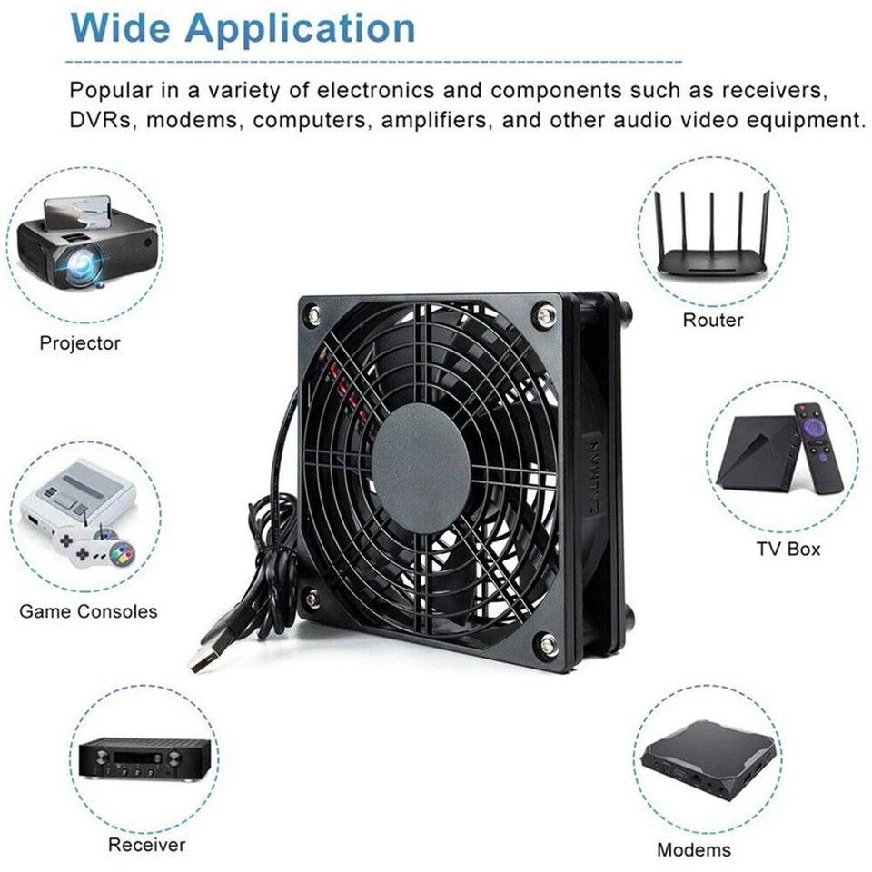 Black Cooling Fan Stand USB Silent Cooler 2500RPM for Router Modem Cable TV Box - Image 4 of 4