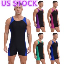 Men's One Piece Swimsuit Athletic Rash Guard Leotard Sleeveless Bodysuit Pool