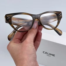 Celine Women Eyeglasses Striped Blue Brown Havana Demo Cat Eye CL50040I 055 NEW