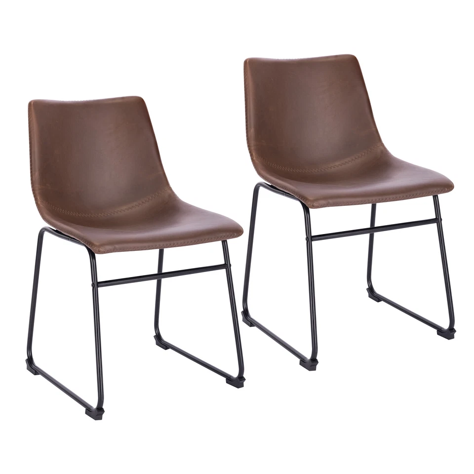 SVITA HARRY 2er Set Esszimmerstühle Metallbeine Kufengestell Kunstleder Braun