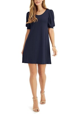 MSK Women s Dress PS Navy Stretch Gathered Pouf Sleeve Short Party Shift Dress