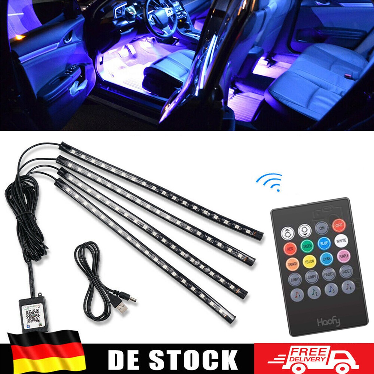 Ambientebeleuchtung Led Innenraumbeleuchtung Auto 4x RGB LED KFZ Ambiente Fußraumbeleuchtung Mit Control Innenraum Beleuchtung Led Auto Ambientebeleuchtung Auto USB