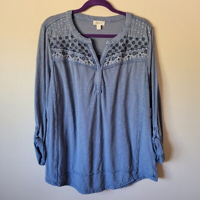 Style & Co NWT Blue Size XL Embroidered Peasant Top Blouse Bohemian Flowy