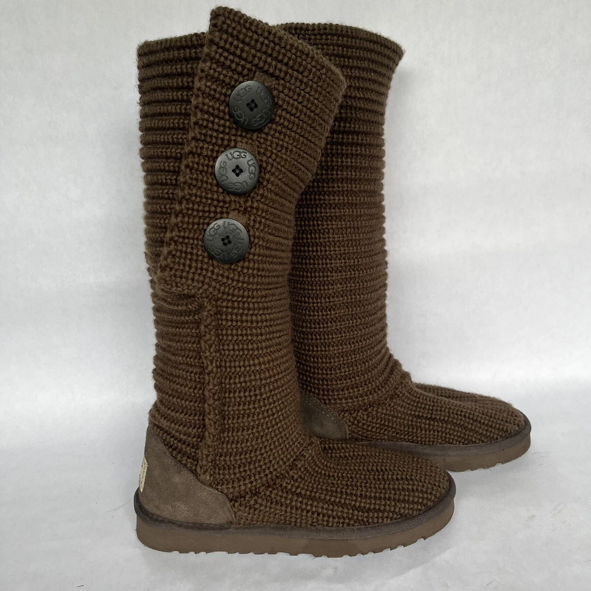 Brown top knit boots