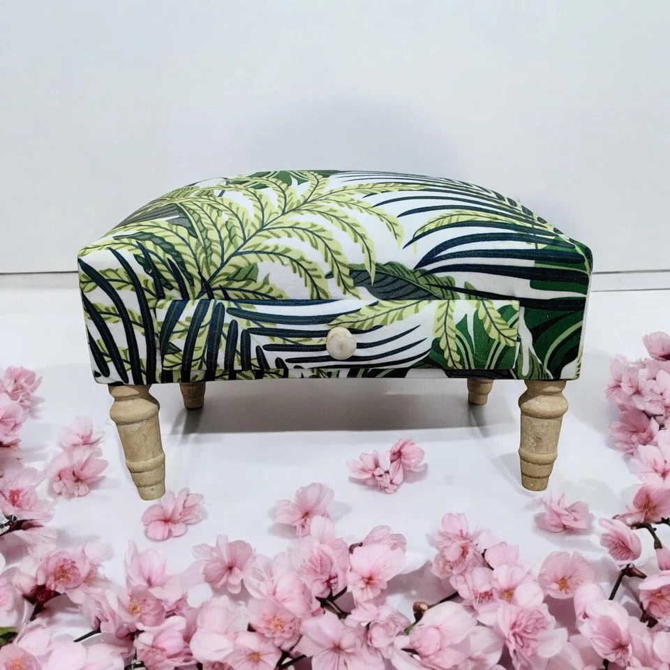 Palm Leaf Fabric Tapestry Ottoman Footstool With Drawer Lounge Padded Footstool - Image 3 of 4