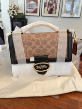 New Coach 1941 Riley Top Handle 22 In Signature Canvas Tan/Black