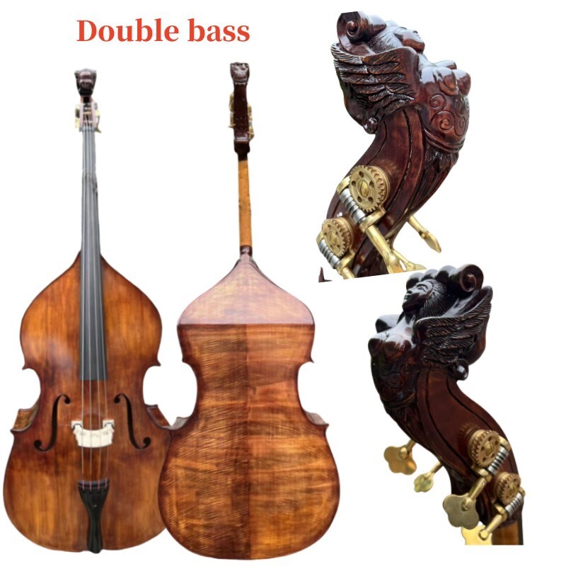 Great Upright double bass 3/4, Solid Maple back, Neck with Woman Carving, spurce