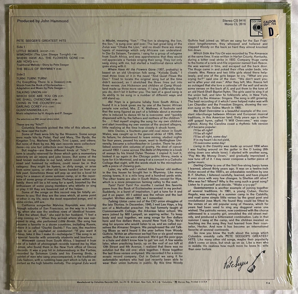 PETE SEEGER'S GREATEST HITS - Image 2 of 4