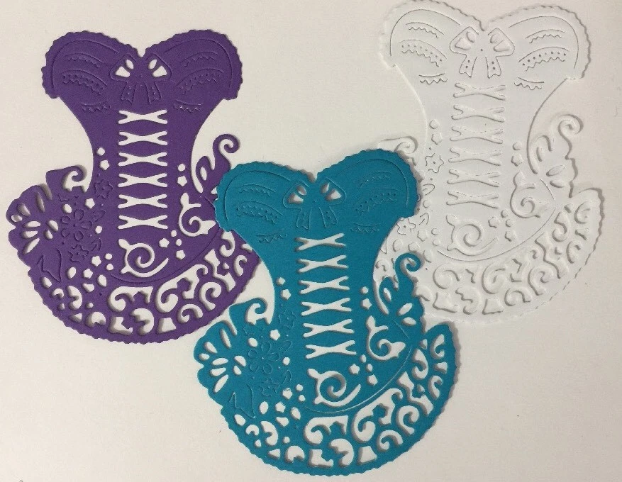 КОРСЕТ высечки (3шт) Приблизительно 3 «x 3-1/2» • белье • Свадьба • Танцовщица • Невеста • бюстгальтер • Nighty • - Изображение 3 из 4