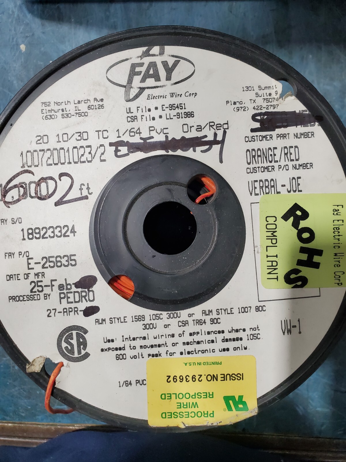 Striped Wire 20 AWG Gauge 580FT Car Boat Marine Tinned Copper Orange/Red