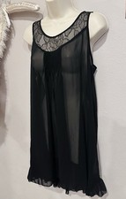 Oscar De La Renta Black Sheer Nighty Chemise Slip Dress Large Lingerie Lace