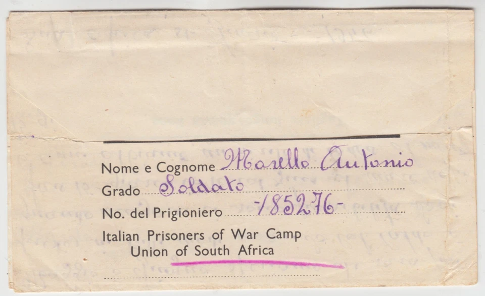 1946 ITALIAN PRISONER OF WAR in SOUTH AFRICA official entire to LECCE - Image 2 of 4