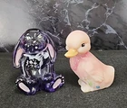 Fenton Holiday Spring Collection Hand Painted Glass Art Bunny and Duck with Box