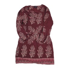 Madewell Lassi Maroon Floral Pop Over V Neck L. Sleeve Mini Dress Women's Size 8