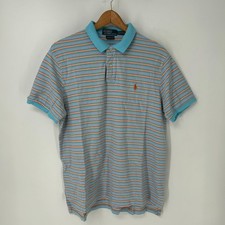 Vintage Ralph Lauren Polo Shirt Mens Extra Large Blue Short Sleeve Striped
