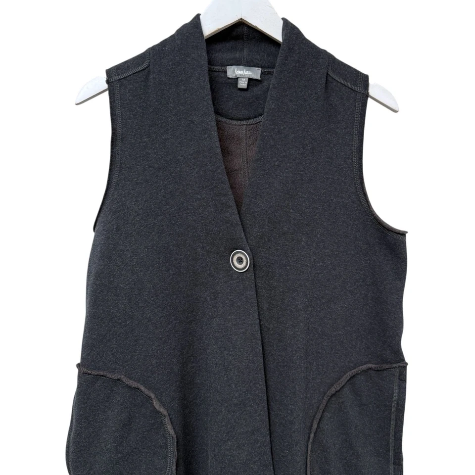 Neiman Marcus Vest Medium Charcoal Gray Fleece Sweatshirt Womens Artsy Jacket - Image 2 of 4