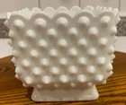 pair Vintage Fenton White Milk Glass 4” Square Hobnail Footed Planter Vase Dish