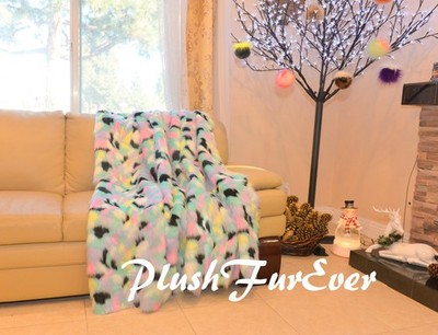 36'' x 60'' Teal Blue Bubblegum Pink Multicolor  Faux Fur Throw Decors  3*5