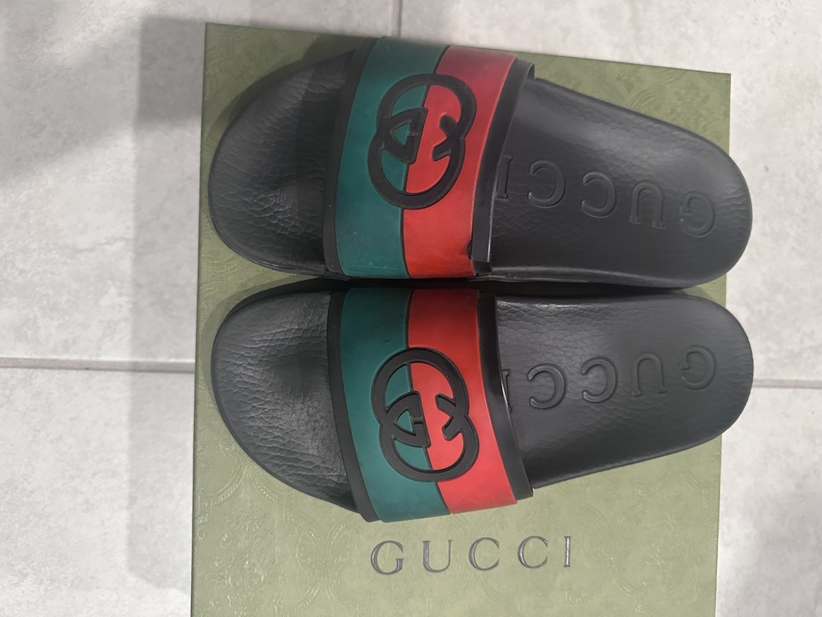 Gucci Interlocking G Black/Red/Green Rubber Slides Men Sz 8  display picture 1