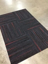 Carpet Tiles 24” x 24” Black Gray Red Blue Stripe Commercial Level Loop 48 SF