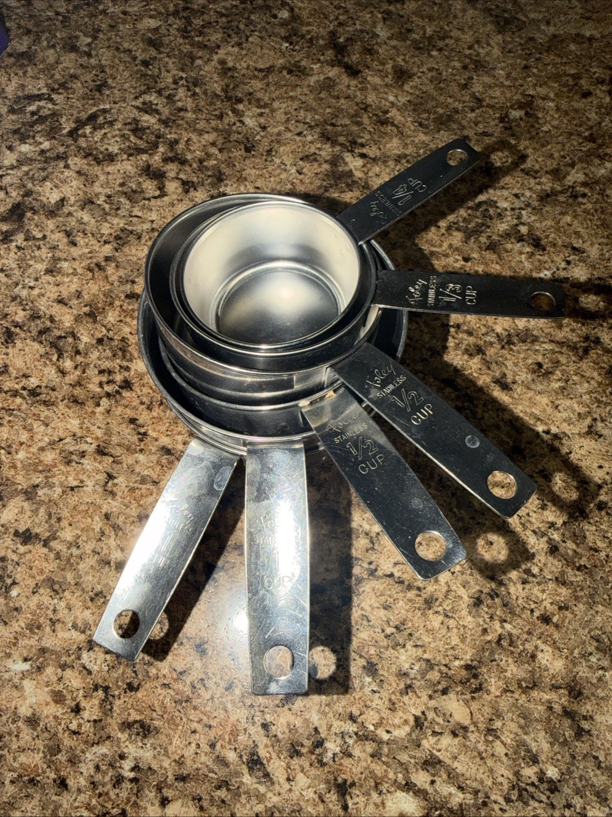 Vintage Foley Metal Measuring Cups 1 Cup 1/2 Cup 1/3 Cup 1/4 Cup
