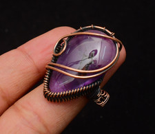 Amethyst Gemstone Copper Wire Wrapped Handmade Jewelry Ring Size 8