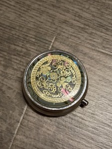 Mother of Pearl/Abalone Hinged Silver + Gold Tone Vintage Pill Box Small