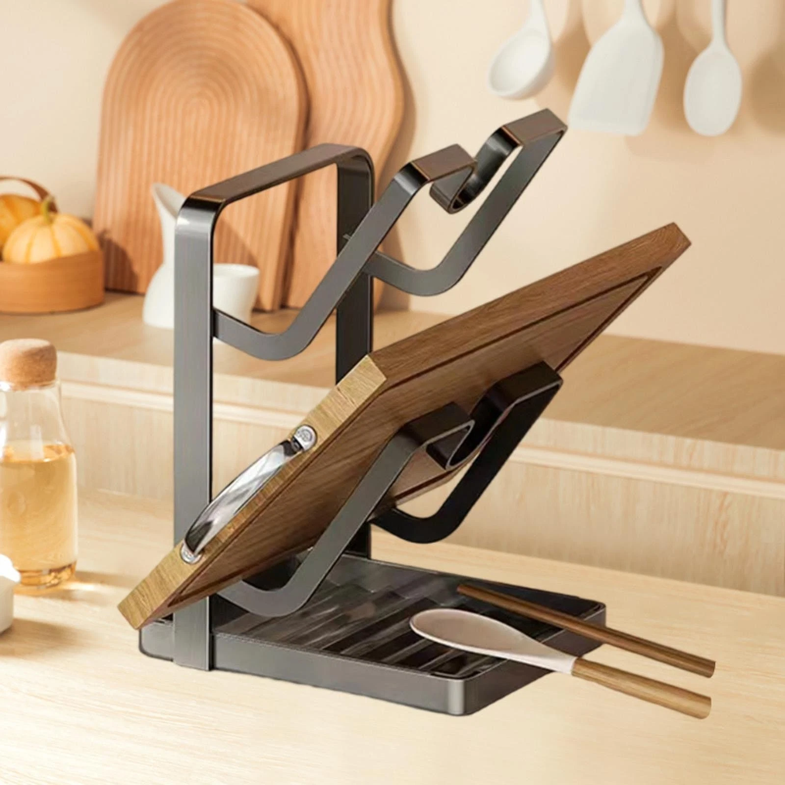 Kitchen Pot Lid Storage Rack Pot Cover Organizer Stand Cutting Board Holder