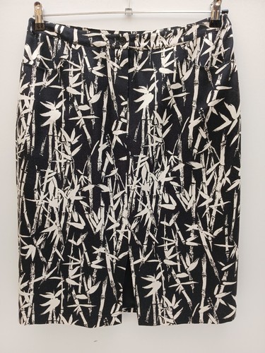Jaeger size 14 Silk Black & White Bamboo Skirt front pockets Front Split L 24". - Picture 18 of 20