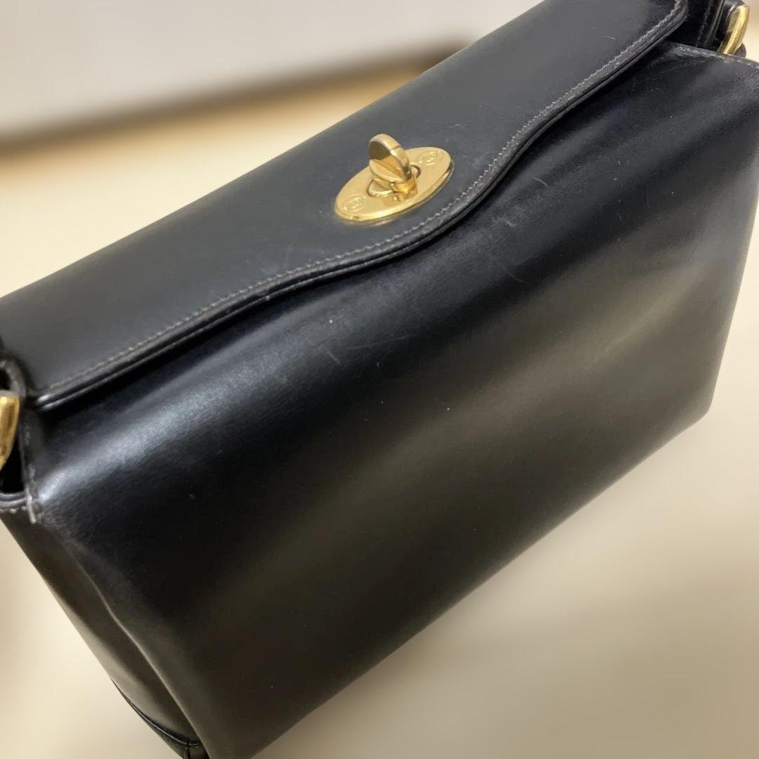 GUCCI Turn Lock Handbag Leather Black Luxury Retro Style Vintage Logo From Japan thumbnail 24