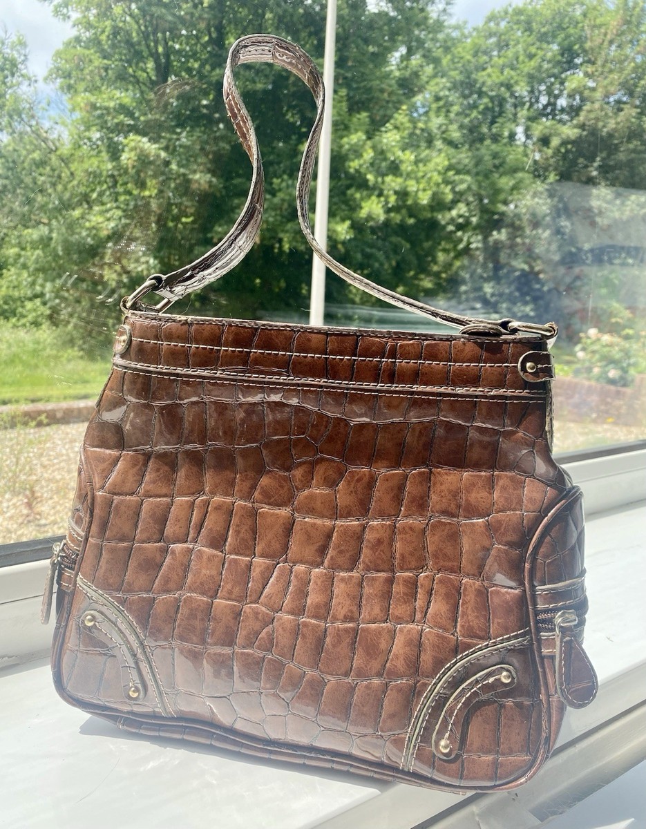 Shoulder Bag Fake Crocodile Bag Liz Claiborne Brown Faux Crocodile
