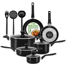 NutriChef 13pc Non-Stick Aluminum/Glass Cookware Set Heat-Resistant PFOA Free