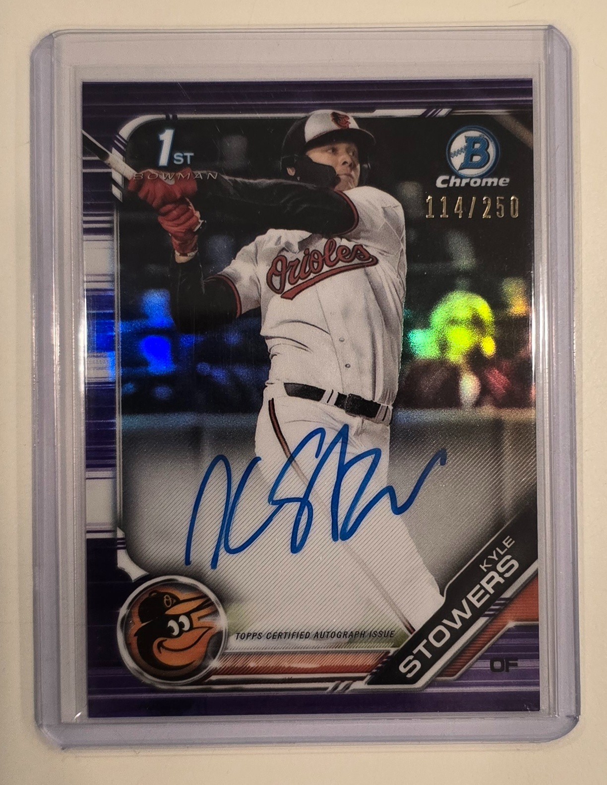 2019 Bowman Chrome Purple Kyle Stowers Autographed RC 114/250 Auto