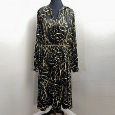 New Elie Tahari Belted Dress Women's Large Black & Gold Love Letter Lined Button