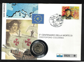 SAN MARINO 2 EURO NUMISBRIEF 2006 CHRISTOPH COLUMBUS SELTEN