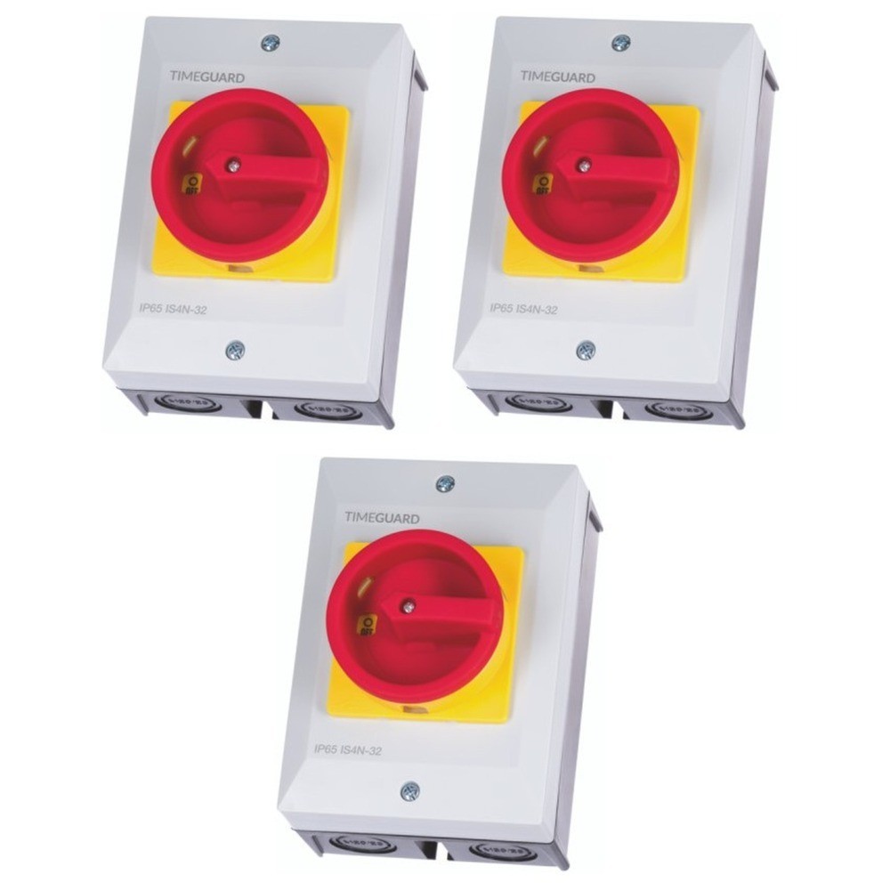 3 x Timeguard IS4N-32 Weathersafe Rotary Isolator Switches IP65 4 Pole 32 Amp