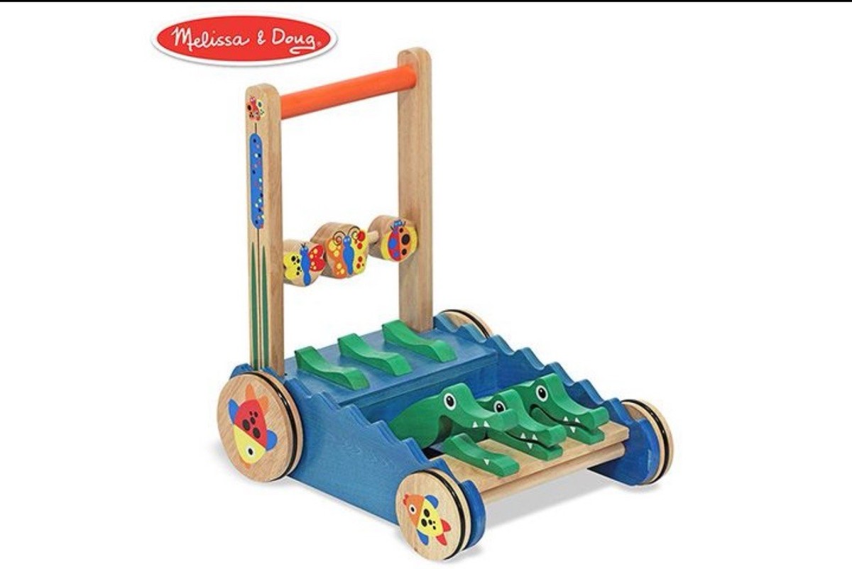 Melissa Doug Deluxe Chomp Clack Alligator Push Toy for sale