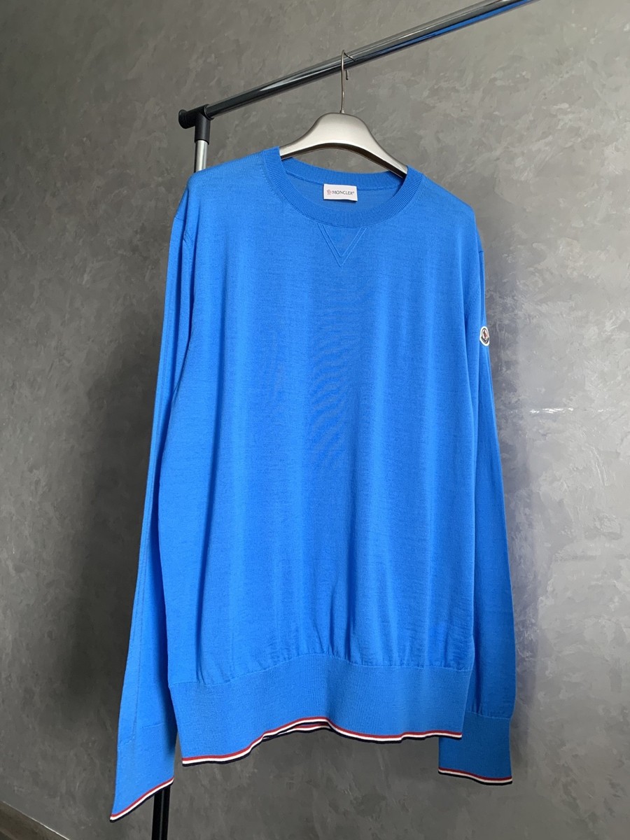 Moncler Maglia Tricot Girocollo Crew Neck Jumper Blue Wool Sweater