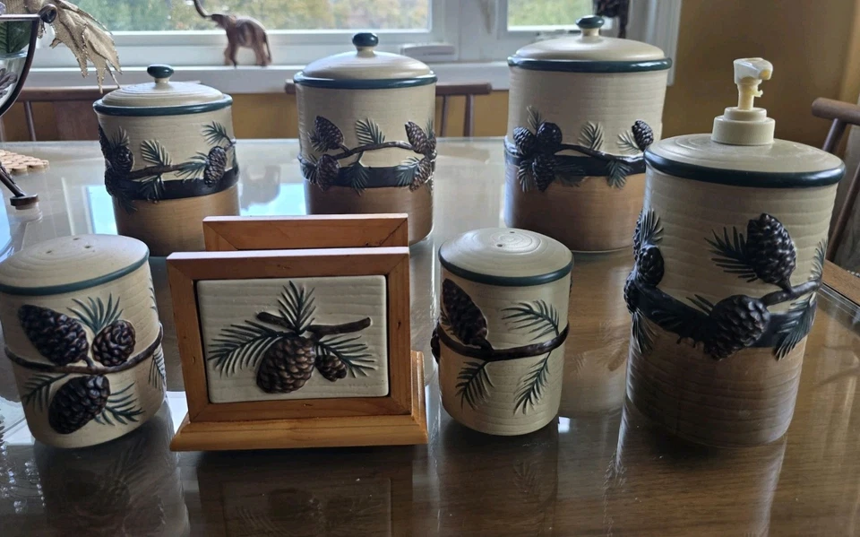 Juego de botes de piña Expressions 7 piezas cocina cabaña alojamiento gres rústico... Foto 2 de 4