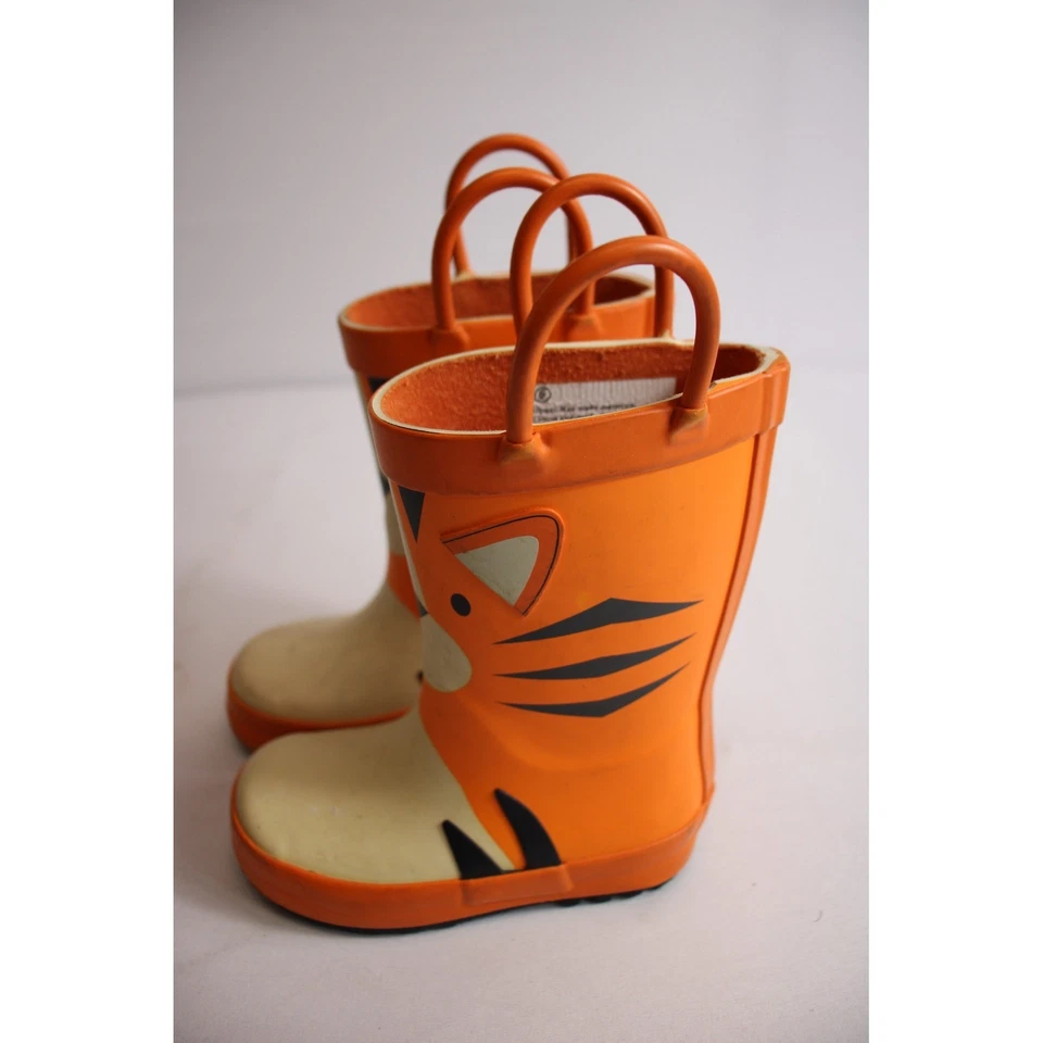 Botas de lluvia Tiger Face niños pequeños naranja asas botas de goma Foto 3 de 4