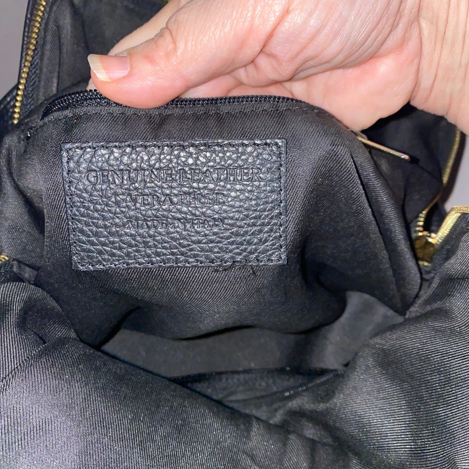 Mochila Cartera Convertible Vera Pelle Cuero Genuino Negra Hecha en Italia Foto 3 de 4