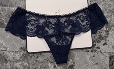 VICTORIA'S SECRET DREAM ANGELS XS BLUE FLORAL LACE RARE WIDE SIDE THONG PANTIES