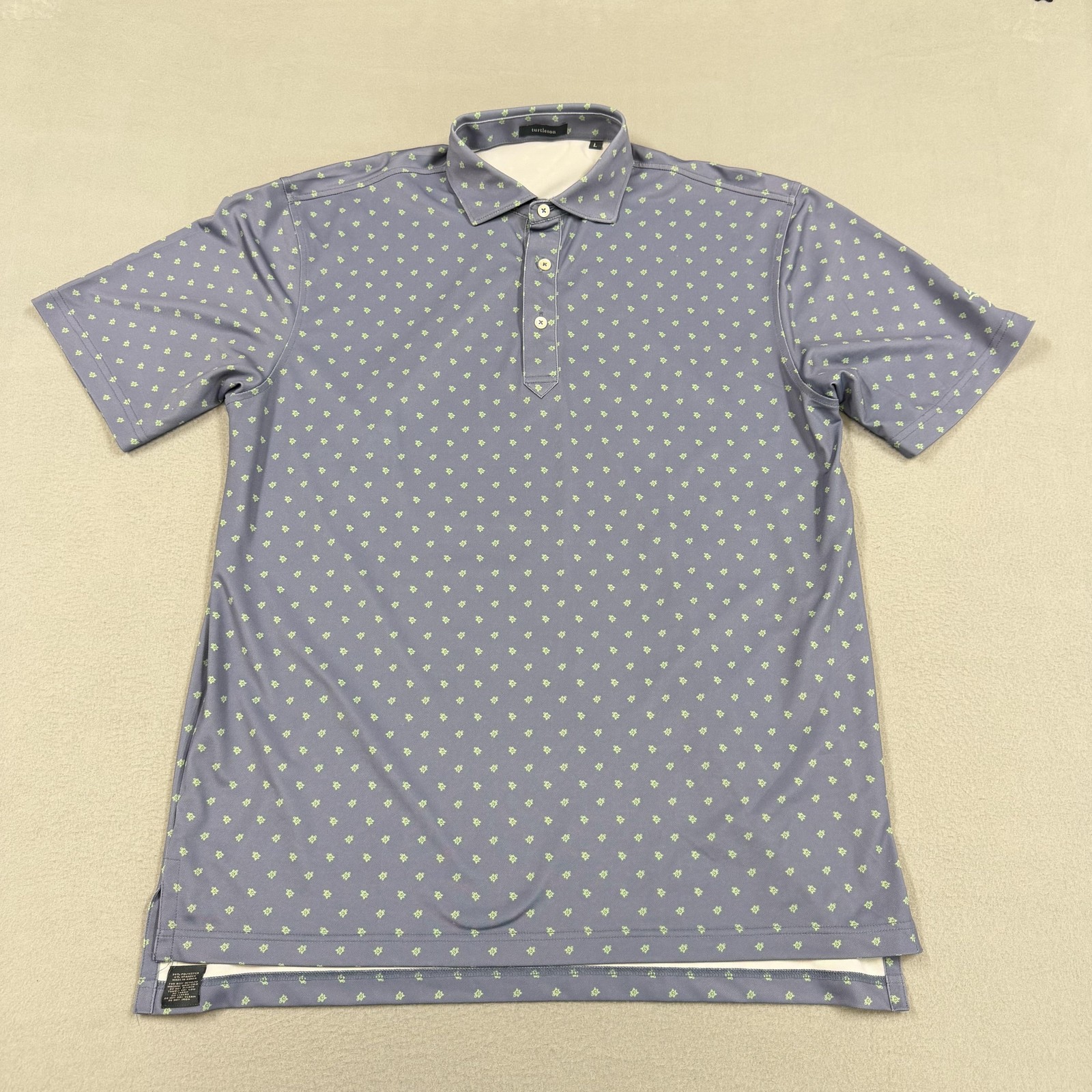 Turtleson Polo Shirt Mens Large Blue Turtle Print Golf Performance Short Sleeve