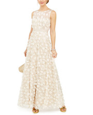 NEW ELIZA J CREAM SEQUIN EMBELLISHED 3D FLORAL APPLIQUE GOWN MAXI DRESS SZ 6