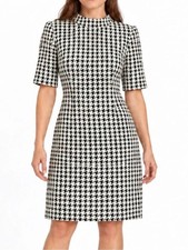 Chaps Houndstooth Plaid Mock Neck Knit Dress Short Sleeve Bodycon Shift Size S