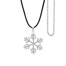1.5" Frozen Snowflake Rhinestone Crystal Pendant Necklace for Crystal White