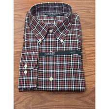 Lauren Ralph Lauren Mens Dress Shirt 17.5 34/35 Classic Fit Non Iron Plaid Red