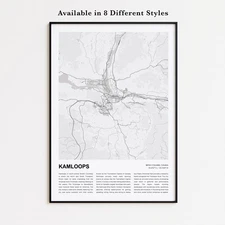 Kamloops Map Print, British Columbia Travel Poster, Modern Map, Wall Decor Art
