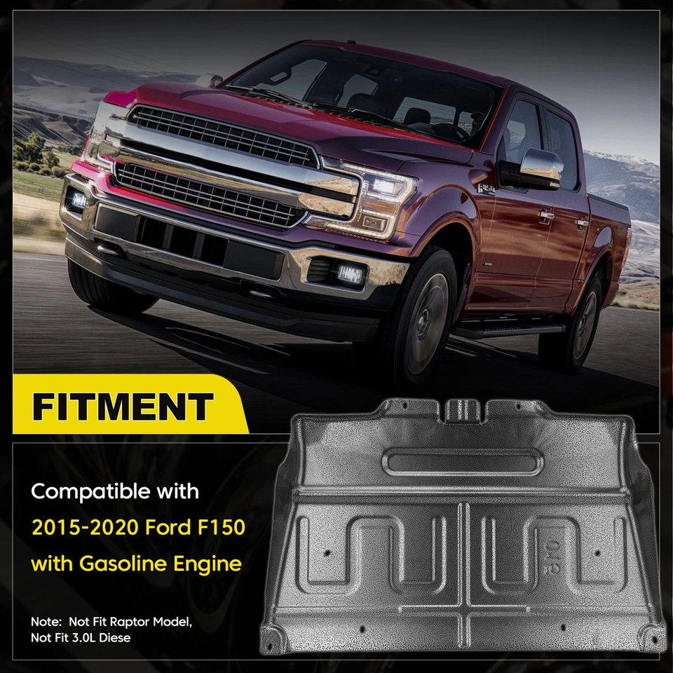 Protector de panel contra salpicaduras de acero al manganeso debajo del pañal motor de gasolina para Ford F-150 15-20 Foto 4 de 4