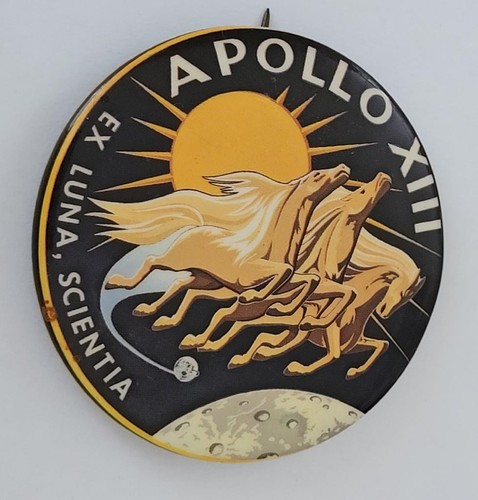 Vintage '70 RARE Original APOLLO 13 MISSION PINBACK Button NASA Copper Pin SPACE